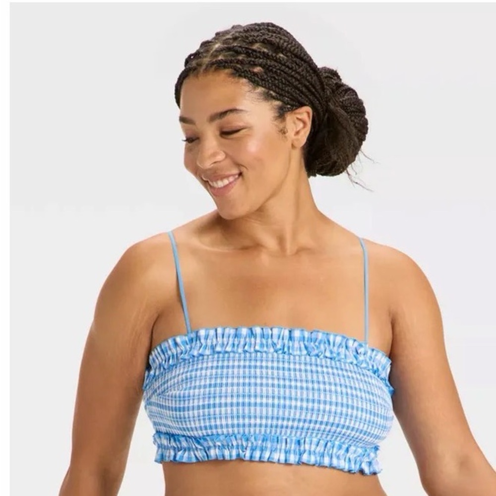 Colsie Women's Gingham Woven Bandeau Bralette - Blue